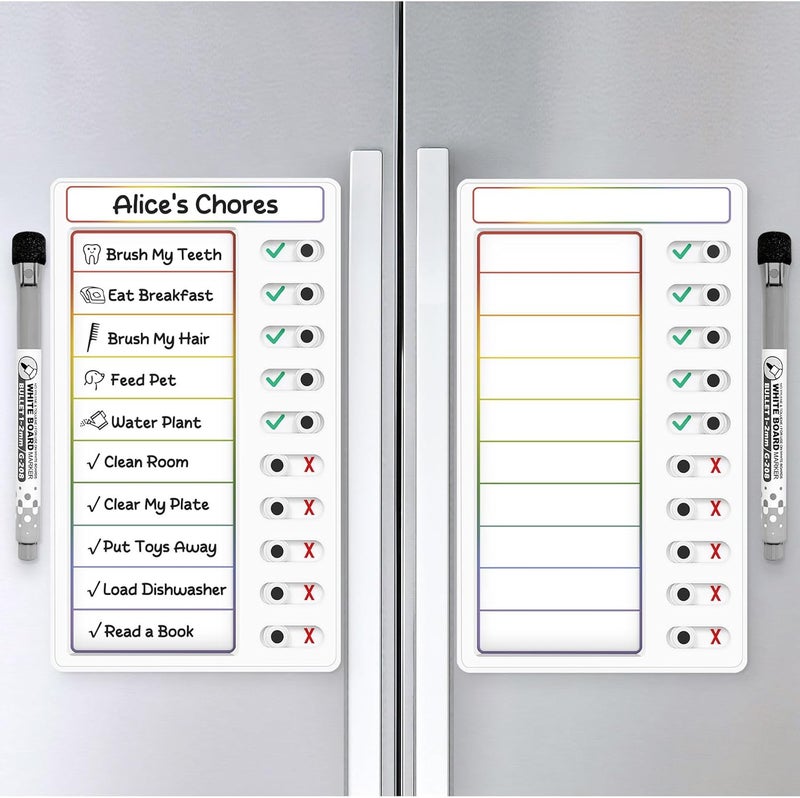 Jupyn 2 Pcs Chore Chart: Dry Erase My Chores Slider Chart, Magnetic Visual Schedule for Fridge, Daily Checklist - ADHD Tools: To Do List and Routine Chart for Multiple Kids (Rainbow 2-Pack) - Image 1